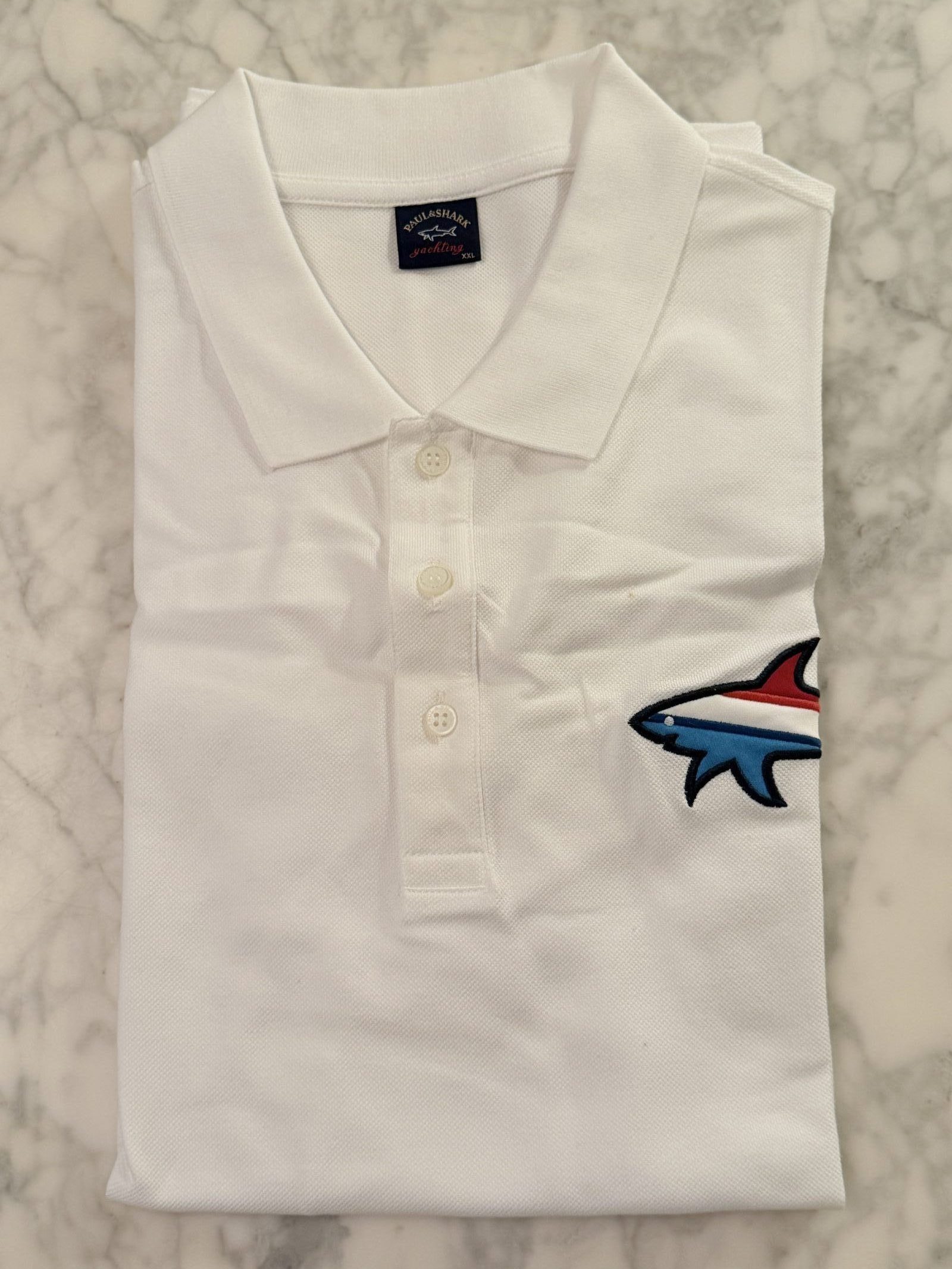 Paul & Shark Yachting Poloshirt Weiß mit Hai-Patch XXL
