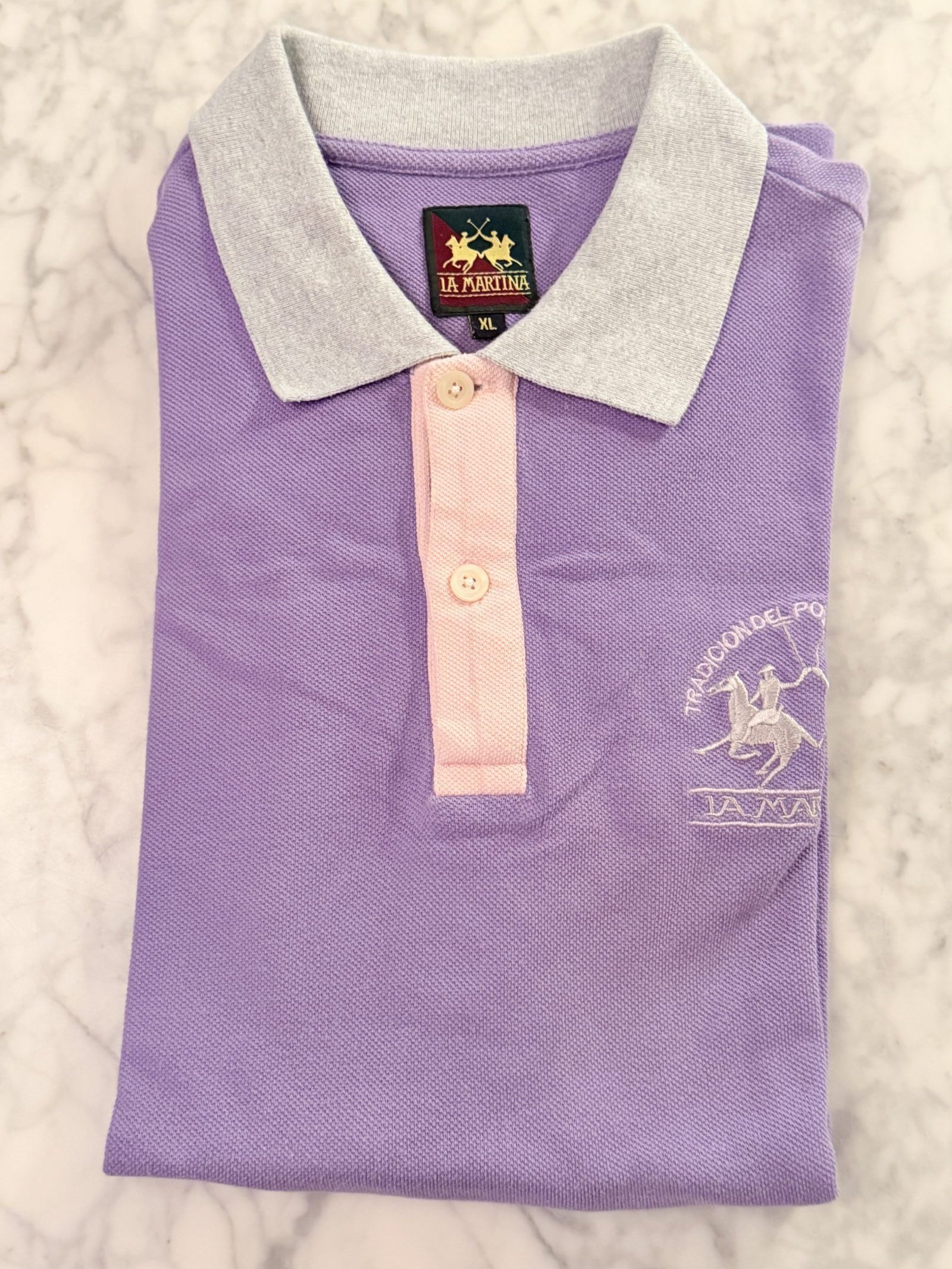 La Martina Poloshirt Lila mit Kontrastkragen Gr. XL
