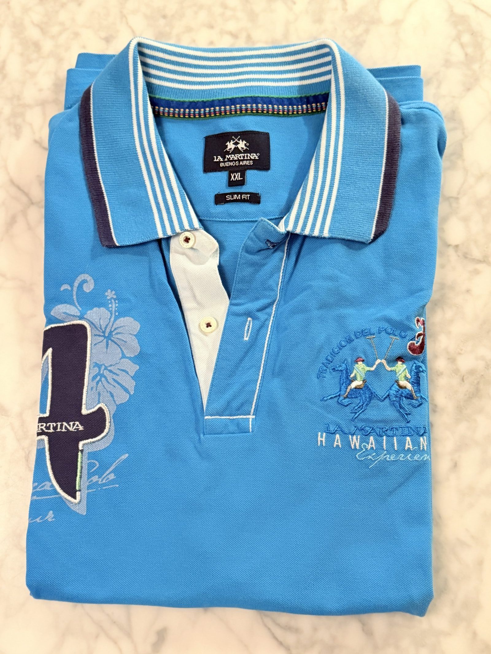 La Martina Polo-Shirt Slim Fit Blau Hawaiian Edition XXL