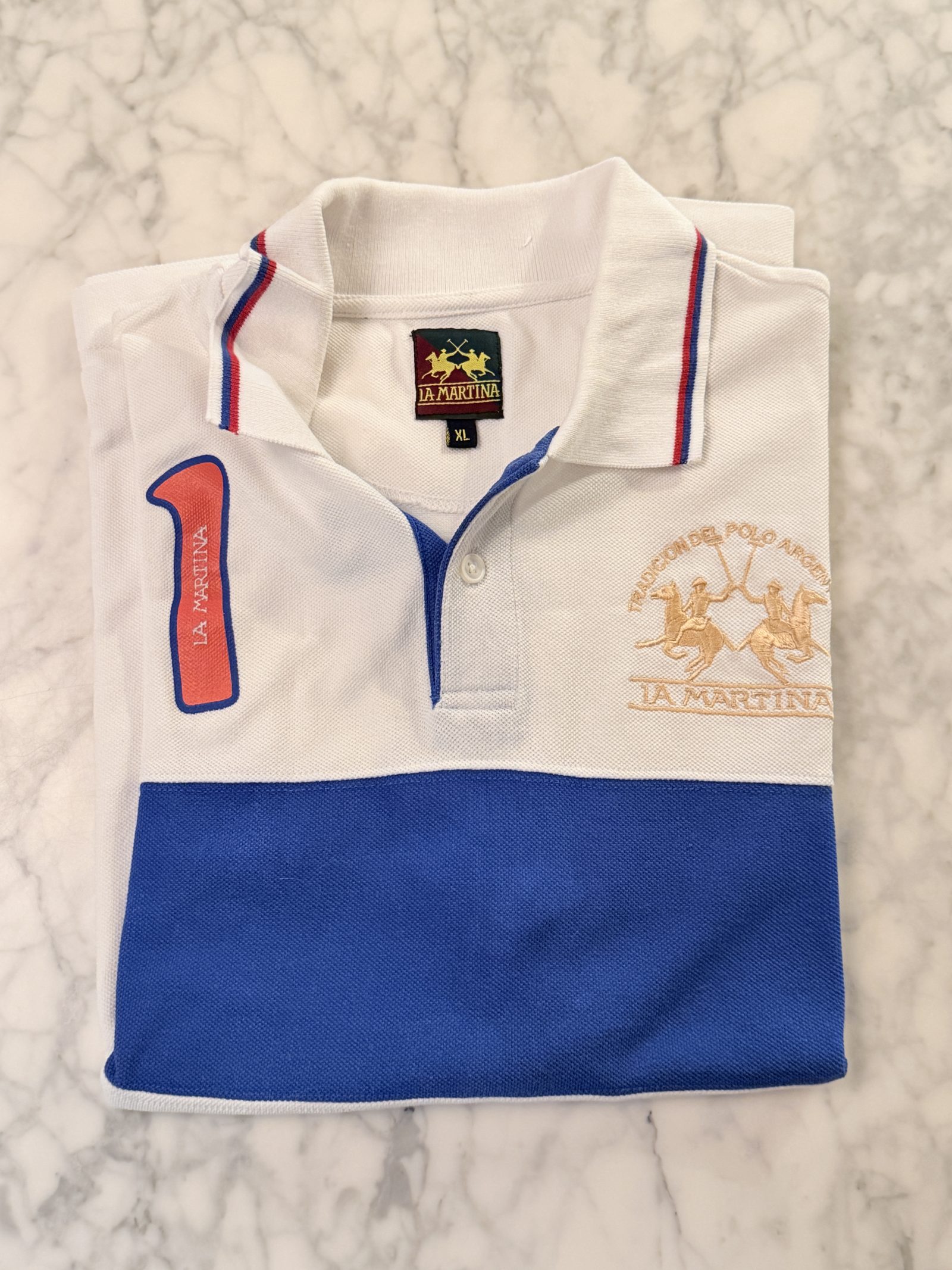 La Martina Polo-Shirt Weiß/Blau Größe XL Herren